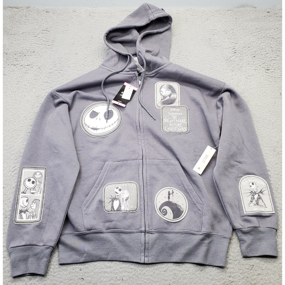 Disney Full Zip Hoodie Womens S Gray Tim Burton's the Nightmare Before Christmas